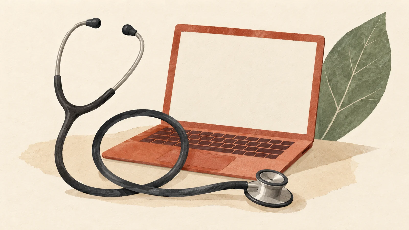 A stethoscope beside a laptop, an illustration of care delivered across distance.